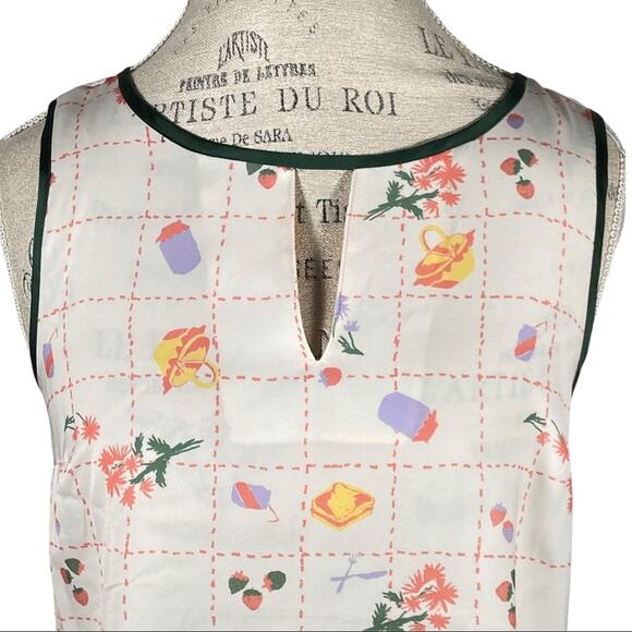 Modcloth Picnic Print 3 Tie Keyhole Sleeveless Blouse Size Small Picnic Food NWT - Picture 2 of 10